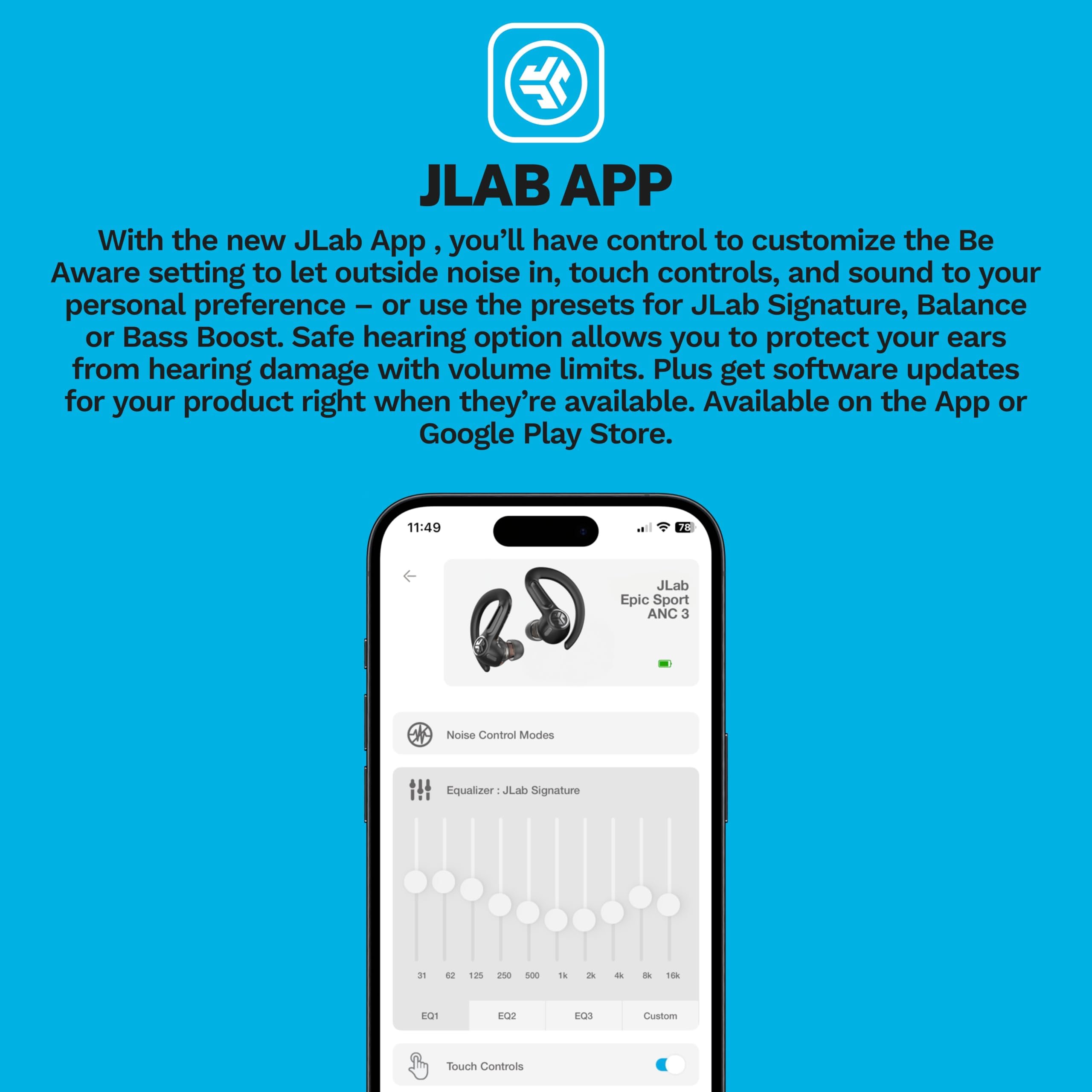 JLab Epic Air Sport ANC 3 True Wireless Bluetooth Earbuds for Active Workout, Hybrid Dual Drivers for Premium Sound, Hi-Res Audio, Spatial Audio, AAC, Sweatproof, 12+ Hours Playtime, Google Fast Pair - Image 5