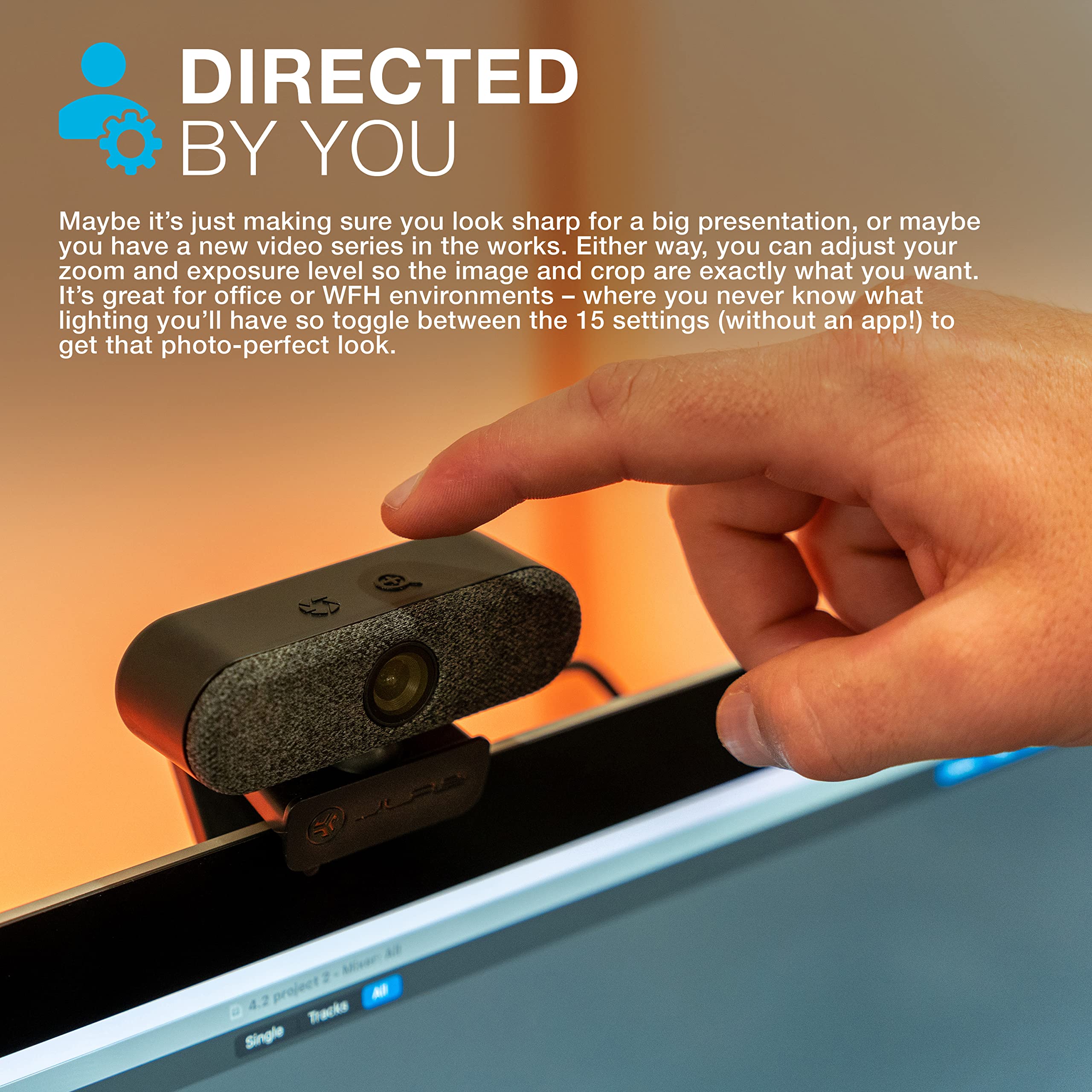 JLab Epic Cam USB HD Webcam, Black with Optional White Face Plate, Full 2k/30 FPS, 5 Megapixels, Auto-Focus, Dual Omni-Directional Microphones, Adjustable Zoom and Exposure Levels - Image 3