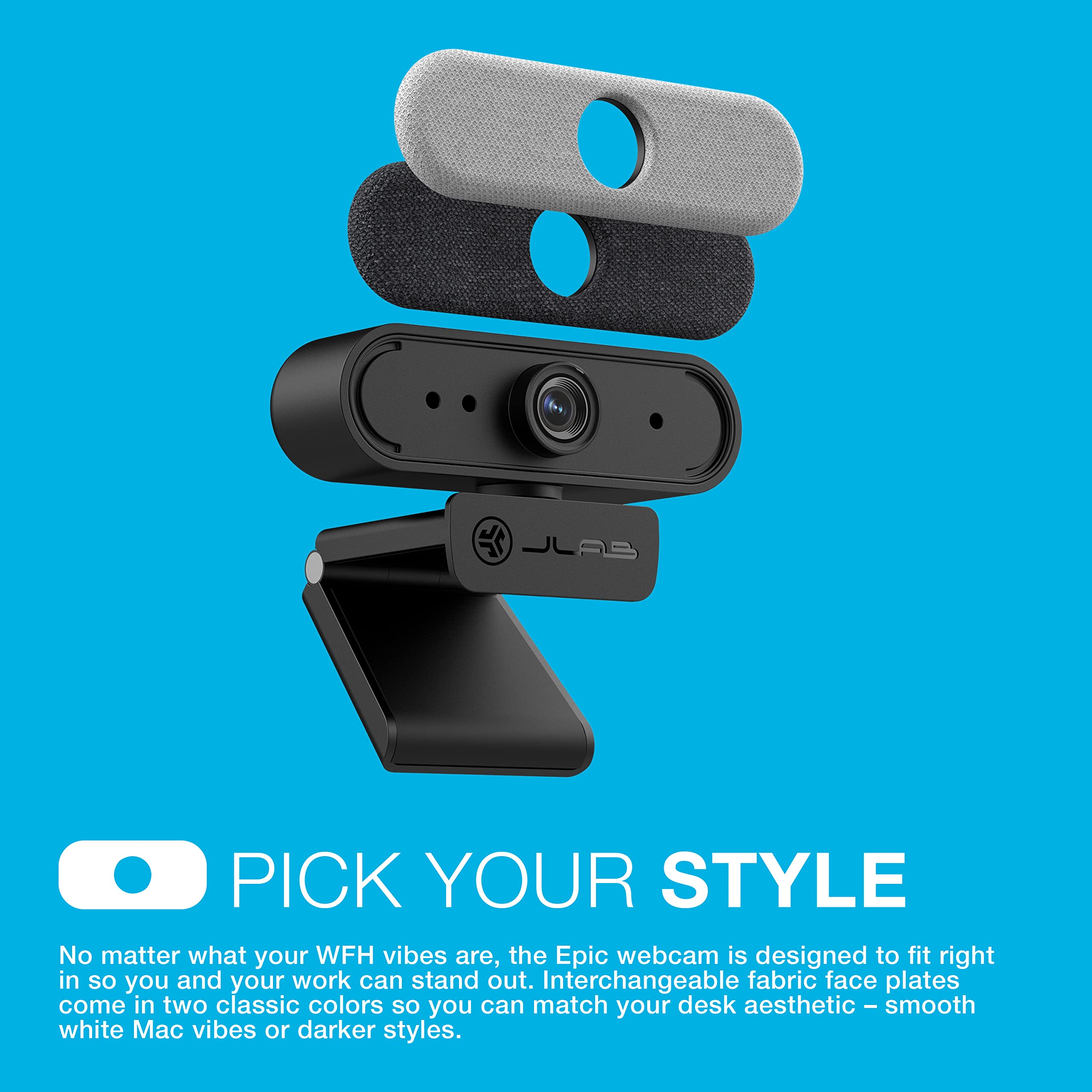 JLab Epic Cam USB HD Webcam, Black with Optional White Face Plate, Full 2k/30 FPS, 5 Megapixels, Auto-Focus, Dual Omni-Directional Microphones, Adjustable Zoom and Exposure Levels - Image 4