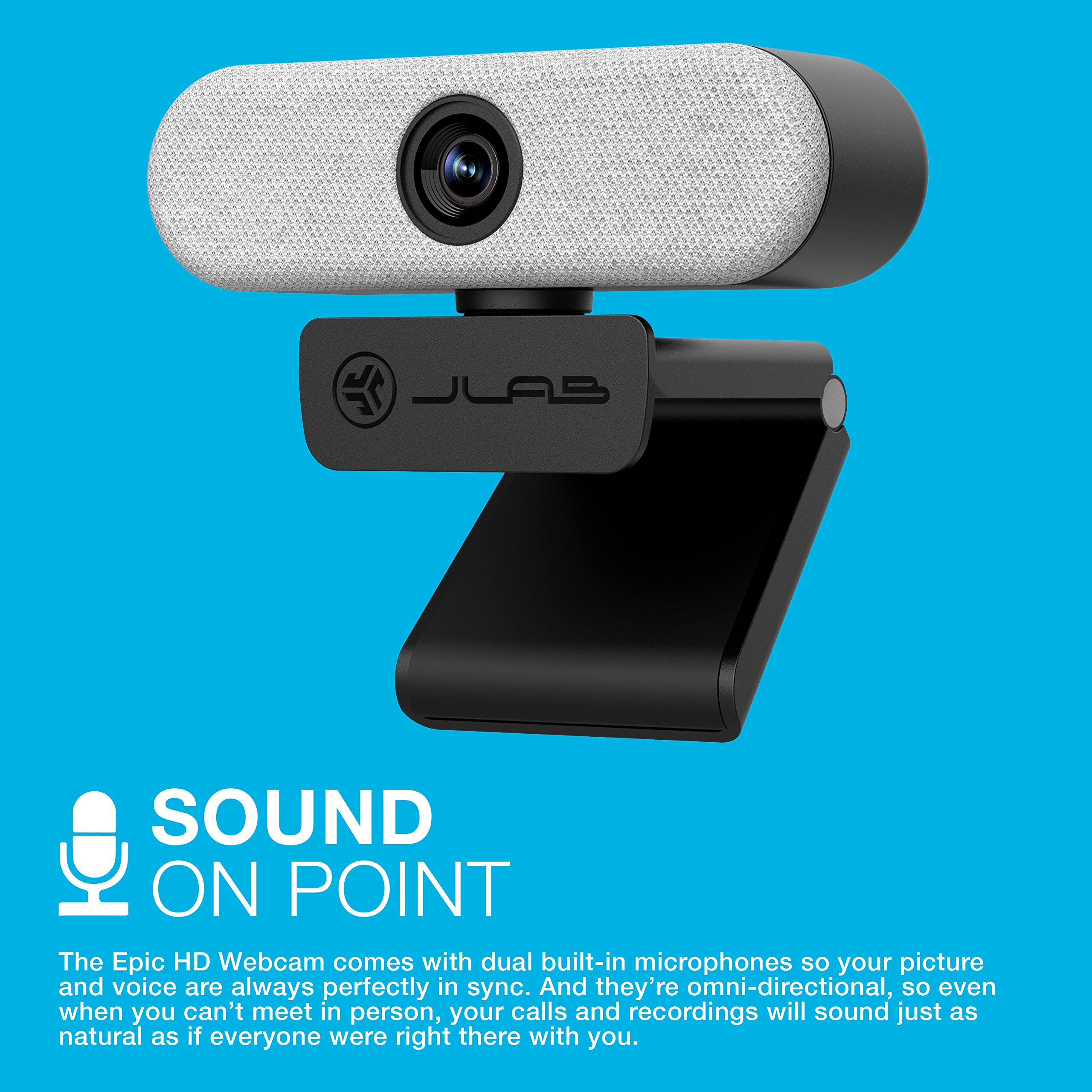 JLab Epic Cam USB HD Webcam, Black with Optional White Face Plate, Full 2k/30 FPS, 5 Megapixels, Auto-Focus, Dual Omni-Directional Microphones, Adjustable Zoom and Exposure Levels - Image 5