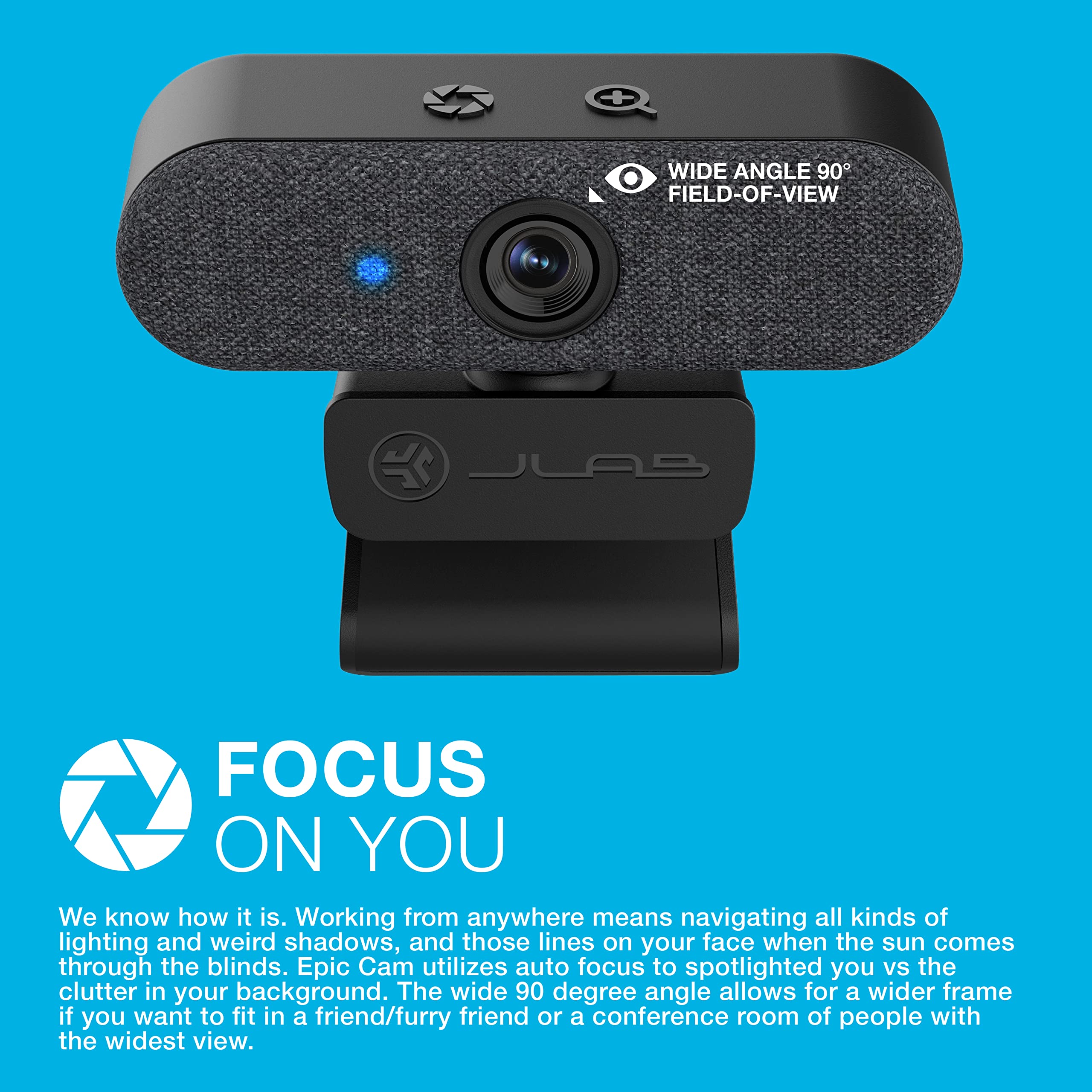 JLab Epic Cam USB HD Webcam, Black with Optional White Face Plate, Full 2k/30 FPS, 5 Megapixels, Auto-Focus, Dual Omni-Directional Microphones, Adjustable Zoom and Exposure Levels - Image 6