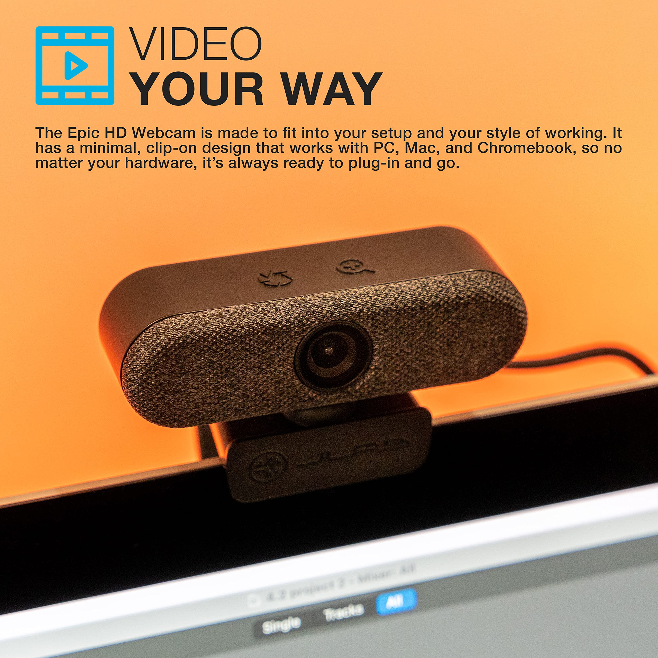 JLab Epic Cam USB HD Webcam, Black with Optional White Face Plate, Full 2k/30 FPS, 5 Megapixels, Auto-Focus, Dual Omni-Directional Microphones, Adjustable Zoom and Exposure Levels - Image 7