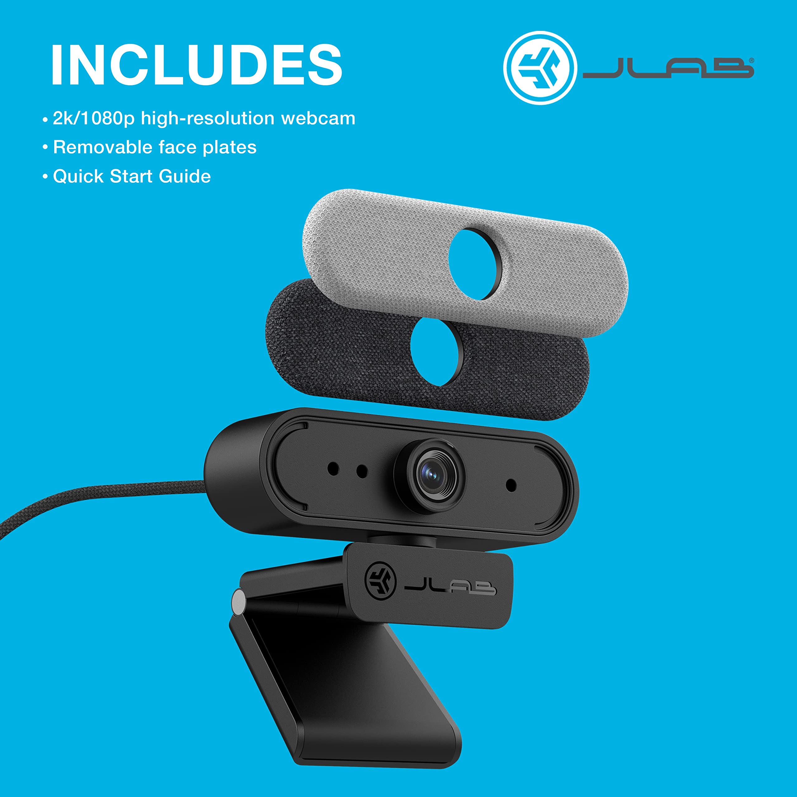 JLab Epic Cam USB HD Webcam, Black with Optional White Face Plate, Full 2k/30 FPS, 5 Megapixels, Auto-Focus, Dual Omni-Directional Microphones, Adjustable Zoom and Exposure Levels - Image 9