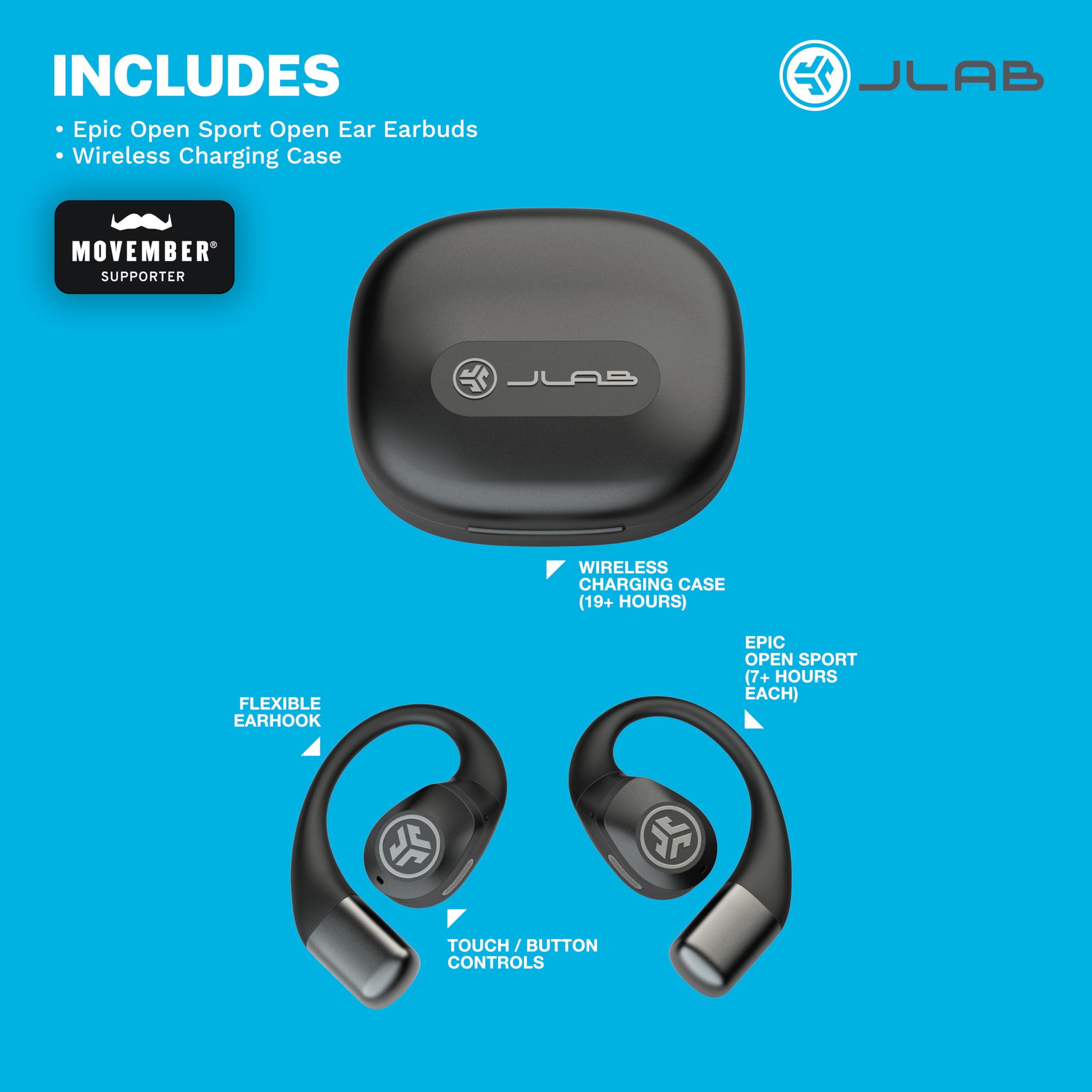 JLab Epic Open Sport Earbuds, Black, Wireless Open-Ear Audio Freedom Effortless Fit, Safe Listening, Bluetooth Multipoint, Customize with the App - Image 8
