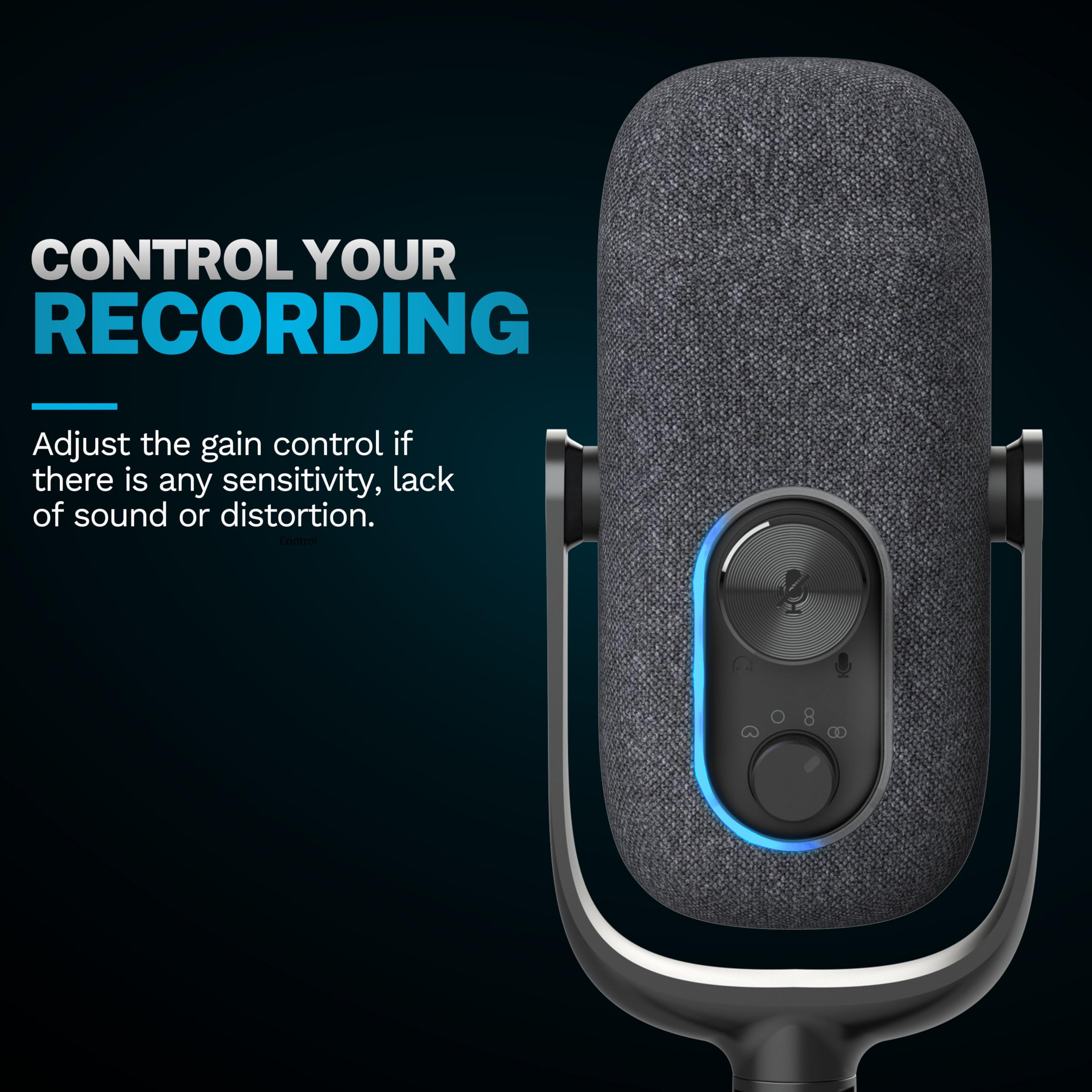 JLab Epic Talk USB Gaming Streaming Microphone, White, USB-C Output, Cardioid, Omni, Stereo, Bi-Directional, 192k Sample Rate, Volume Control, Gain Control, and Quick Mute, 3.5mm AUX, Plug and Play - Image 4