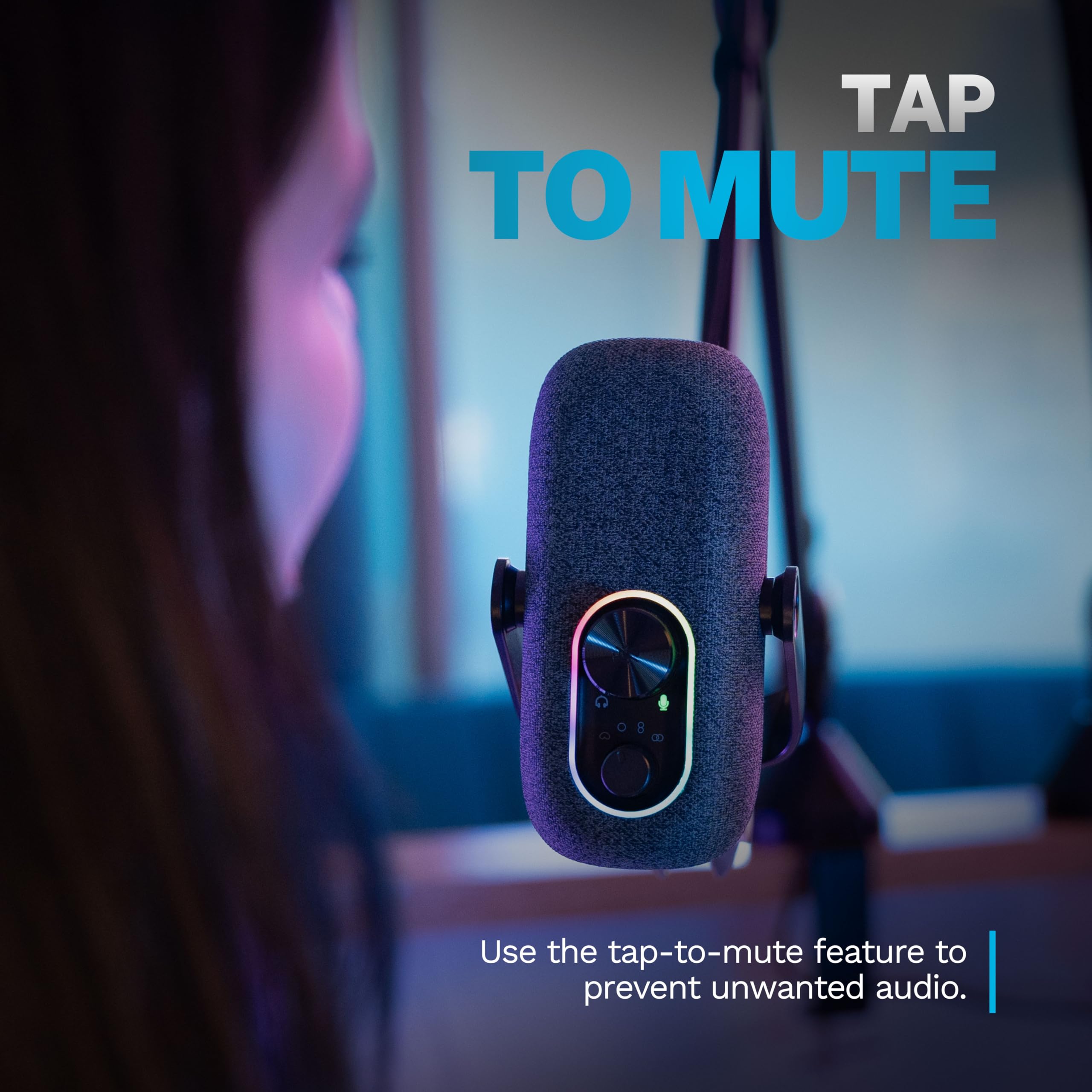 JLab Epic Talk USB Gaming Streaming Microphone, White, USB-C Output, Cardioid, Omni, Stereo, Bi-Directional, 192k Sample Rate, Volume Control, Gain Control, and Quick Mute, 3.5mm AUX, Plug and Play - Image 6