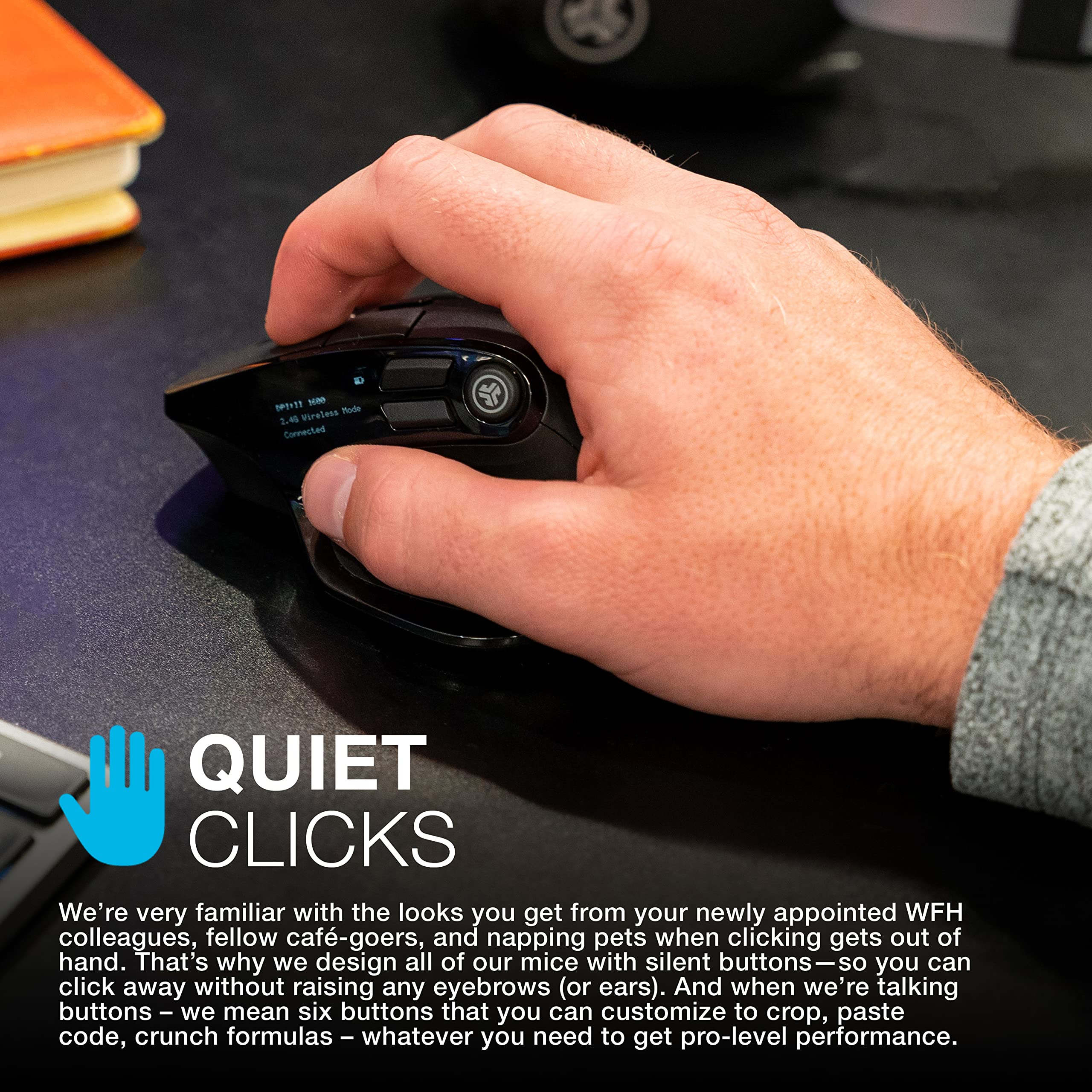 JLab Epic Wireless Mouse, Connect Via Bluetooth or USB Wireless Dongle, Multi-Device Toggle, Up to 3 Devices, OLED Display, Custom User Profiles, Adjustable Tracking, Full-Size, (1 Pack) - Image 5