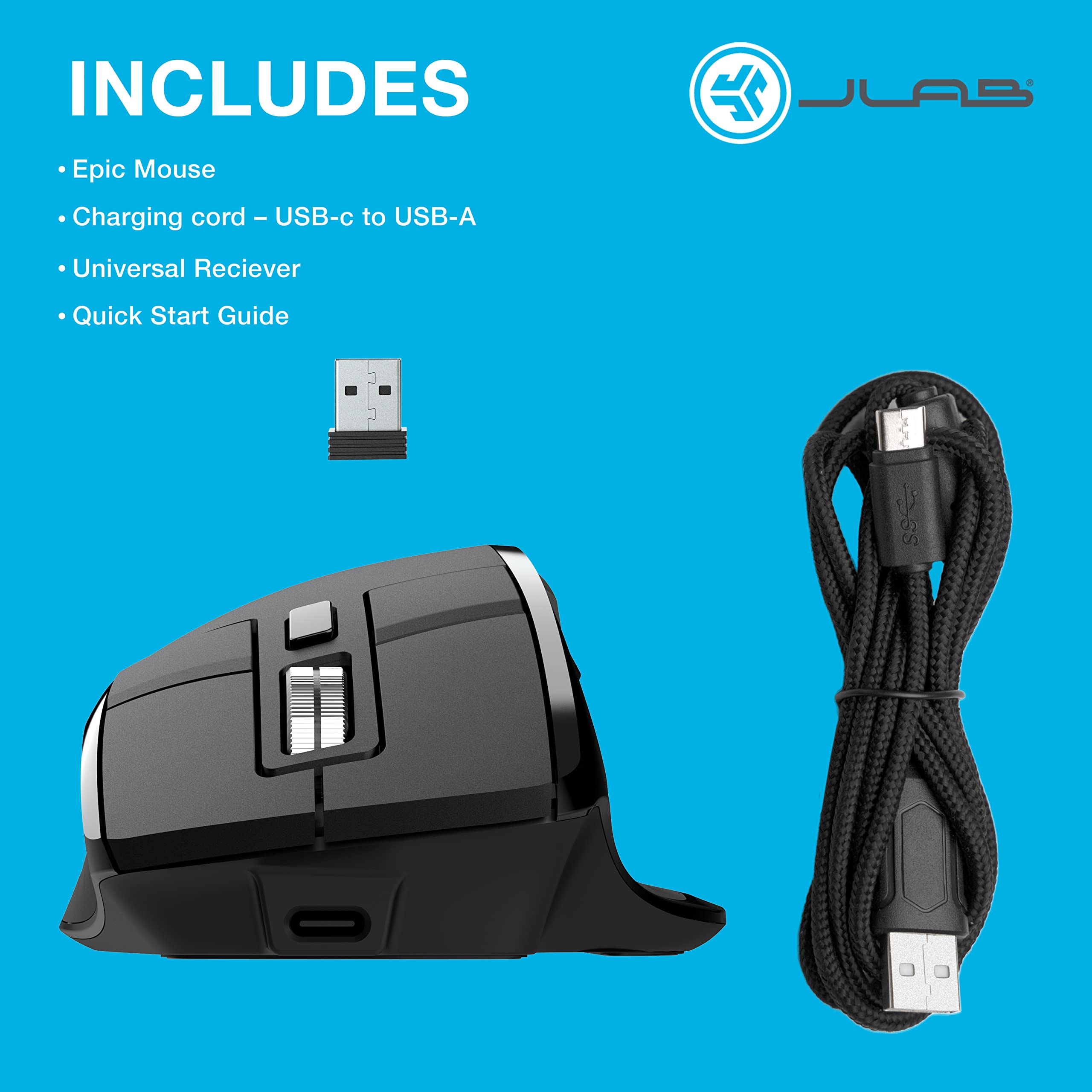 JLab Epic Wireless Mouse, Connect Via Bluetooth or USB Wireless Dongle, Multi-Device Toggle, Up to 3 Devices, OLED Display, Custom User Profiles, Adjustable Tracking, Full-Size, (1 Pack) - Image 9
