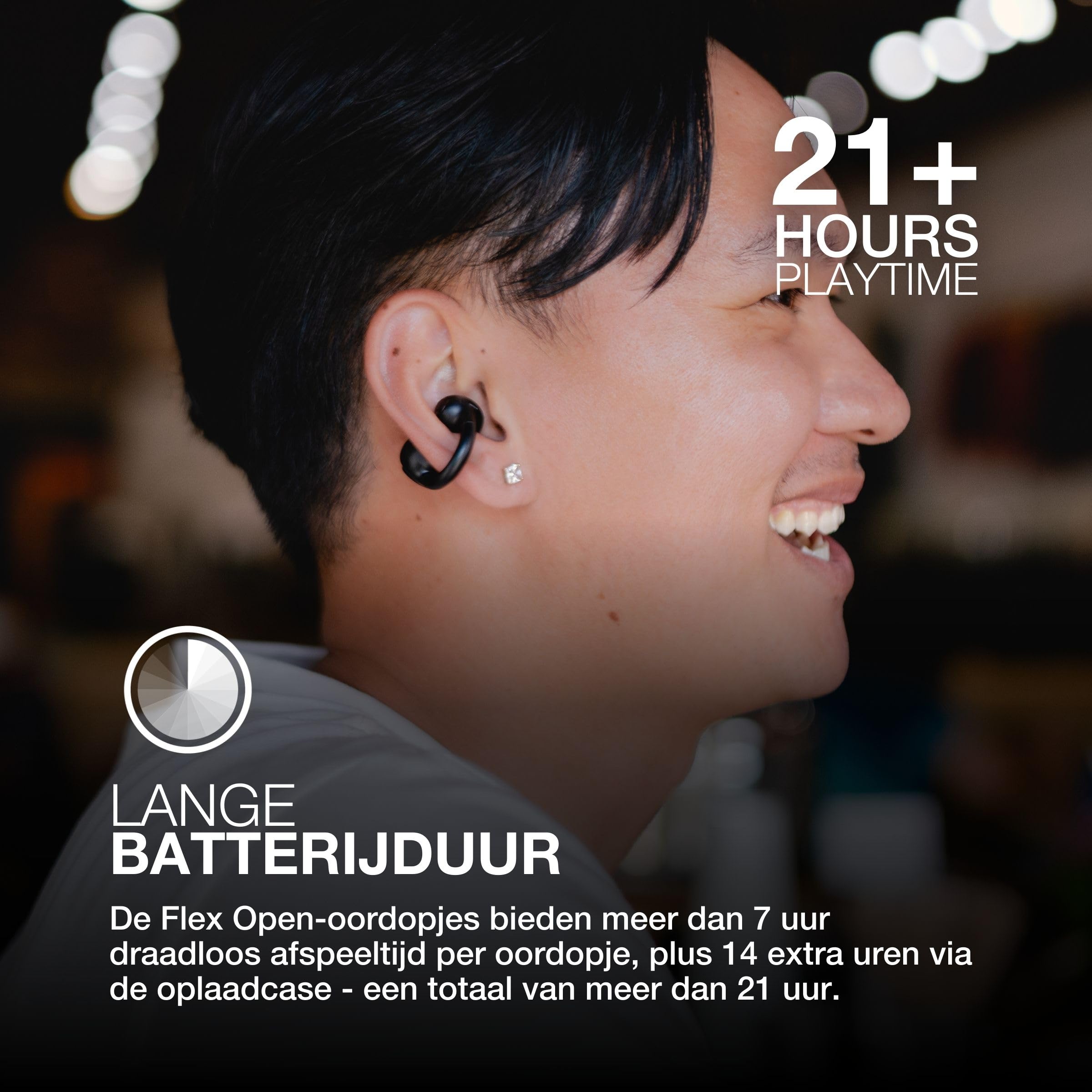 JLab Flex Open Earbuds, Clip-on Cuff Design, Wireless Open-Ear Audio Freedom Effortless Fit, Safe Listening, Bluetooth Multipoint, Customize with The App, Black - Image 5