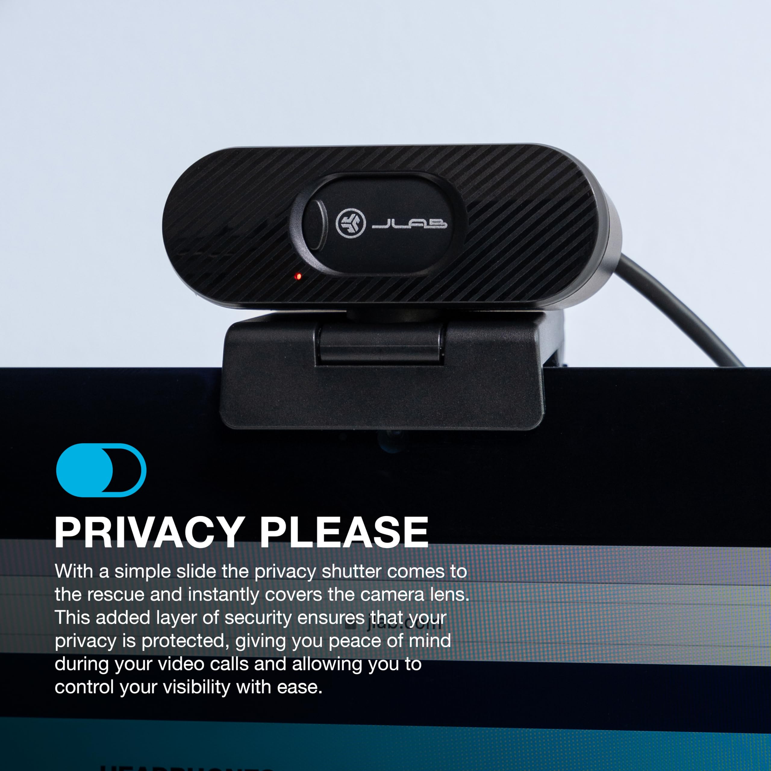 JLab Go Pop Cam USB HD Webcam, Black, 1080P/30 FPS, 2.1 Megapixels, Built-in Privacy Shutter, Minimalist Portable Set-up, Clip-on Design Compatible with PC, Mac and Chromebook - Image 5