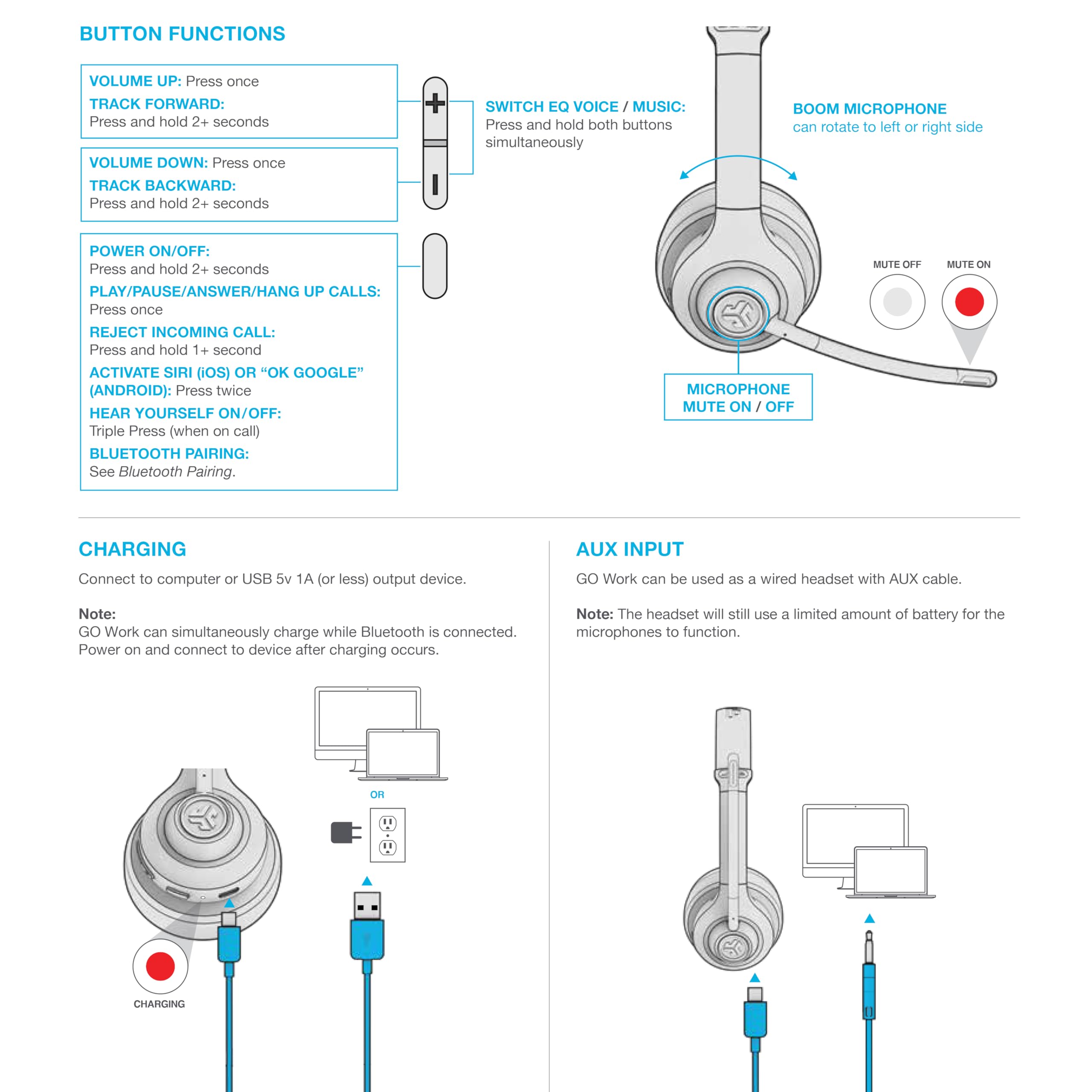 JLab Go Work Wireless Headsets with Microphone, 45+ Playtime PC Bluetooth Headset and Multipoint Connect to Laptop Computer and Mobile, Wired or Wireless Headphones (1 Pack) - Image 8