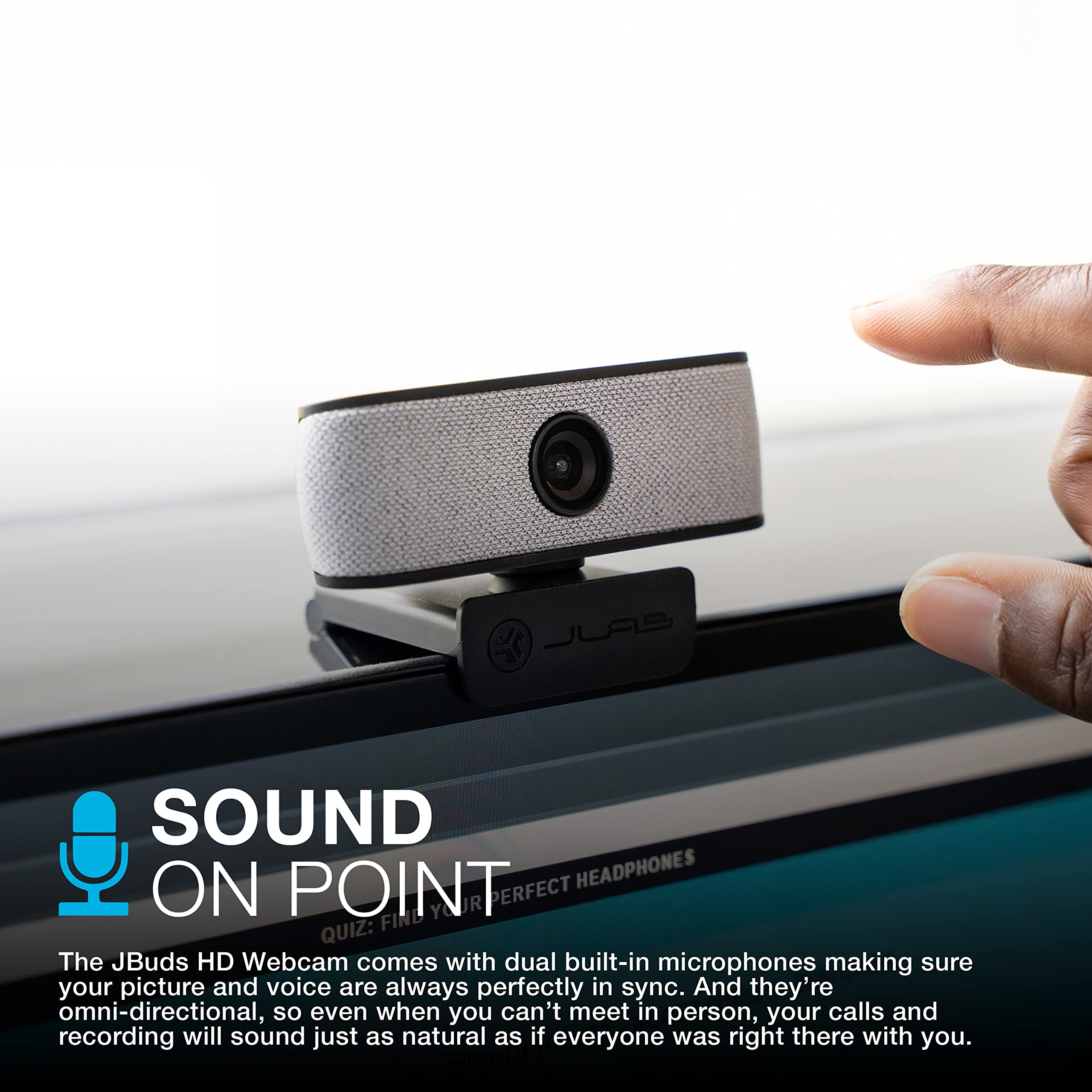 JLab JBuds Cam USB HD Webcam, Black with Optional White Faceplate, 1080P/30 FPS, 2.1 Megapixels, Auto-Focus, Dual Omni-Directional Microphones, Compatible with PC, Mac and Chromebook - Image 3