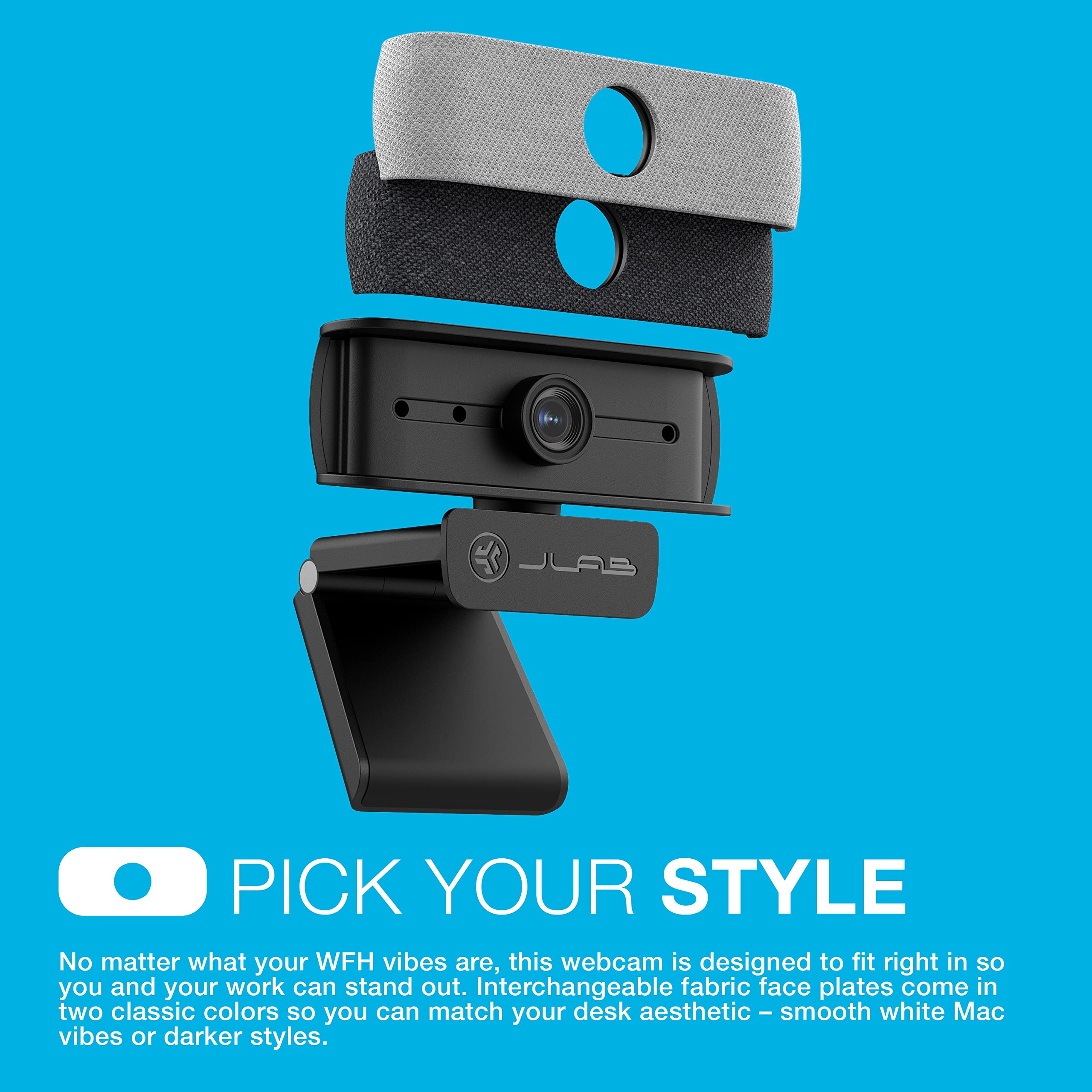 JLab JBuds Cam USB HD Webcam, Black with Optional White Faceplate, 1080P/30 FPS, 2.1 Megapixels, Auto-Focus, Dual Omni-Directional Microphones, Compatible with PC, Mac and Chromebook - Image 4