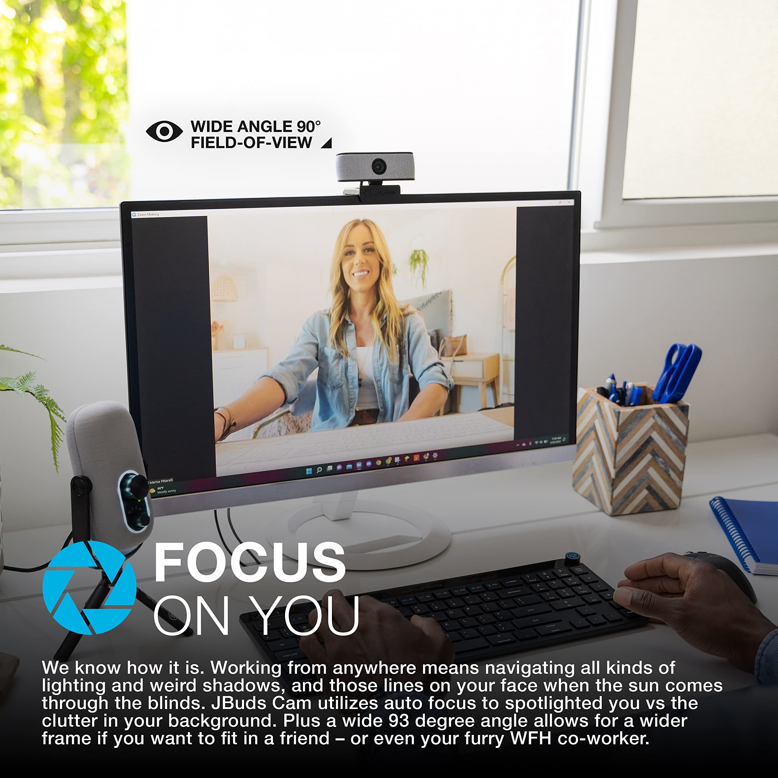 JLab JBuds Cam USB HD Webcam, Black with Optional White Faceplate, 1080P/30 FPS, 2.1 Megapixels, Auto-Focus, Dual Omni-Directional Microphones, Compatible with PC, Mac and Chromebook - Image 5