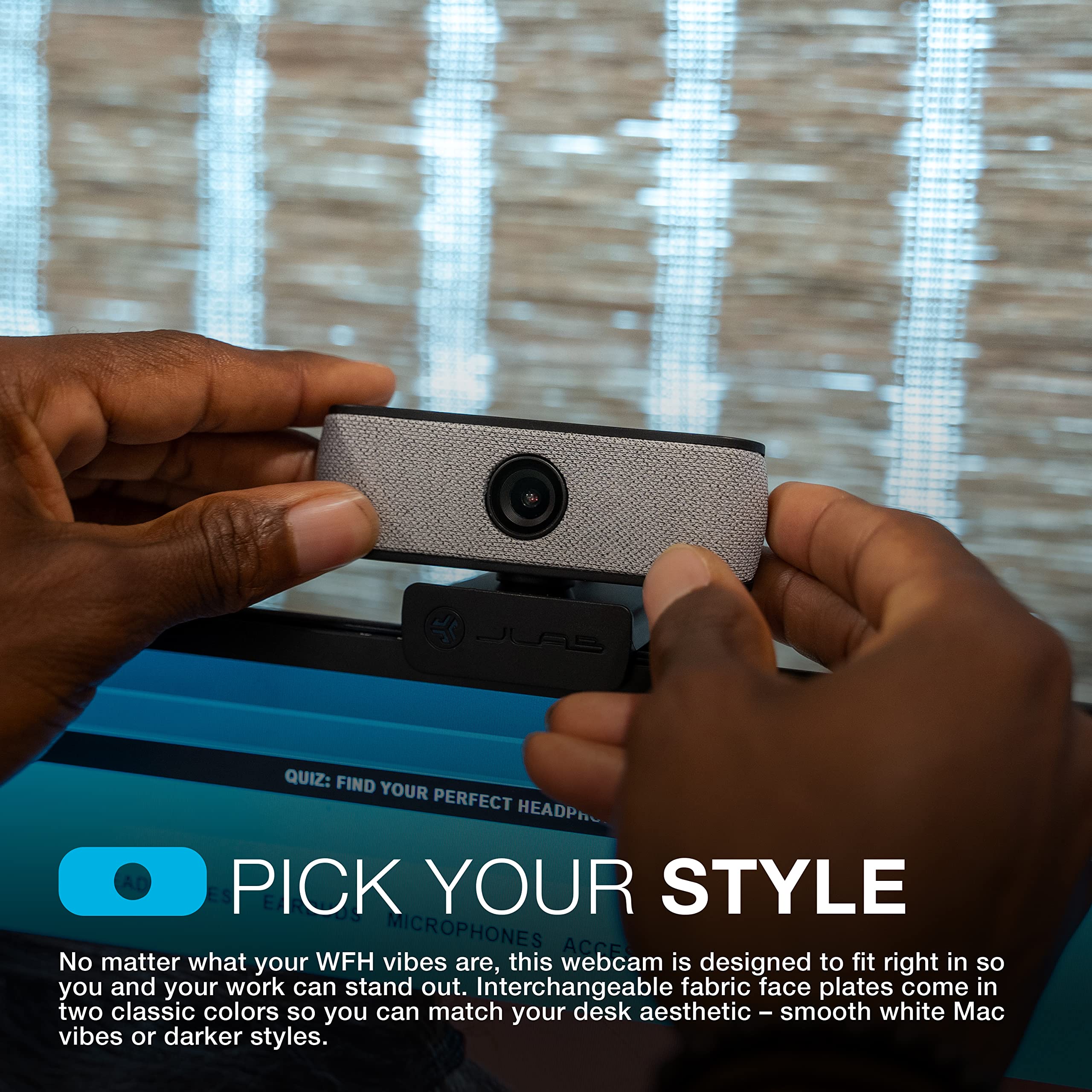 JLab JBuds Cam USB HD Webcam, Black with Optional White Faceplate, 1080P/30 FPS, 2.1 Megapixels, Auto-Focus, Dual Omni-Directional Microphones, Compatible with PC, Mac and Chromebook - Image 6