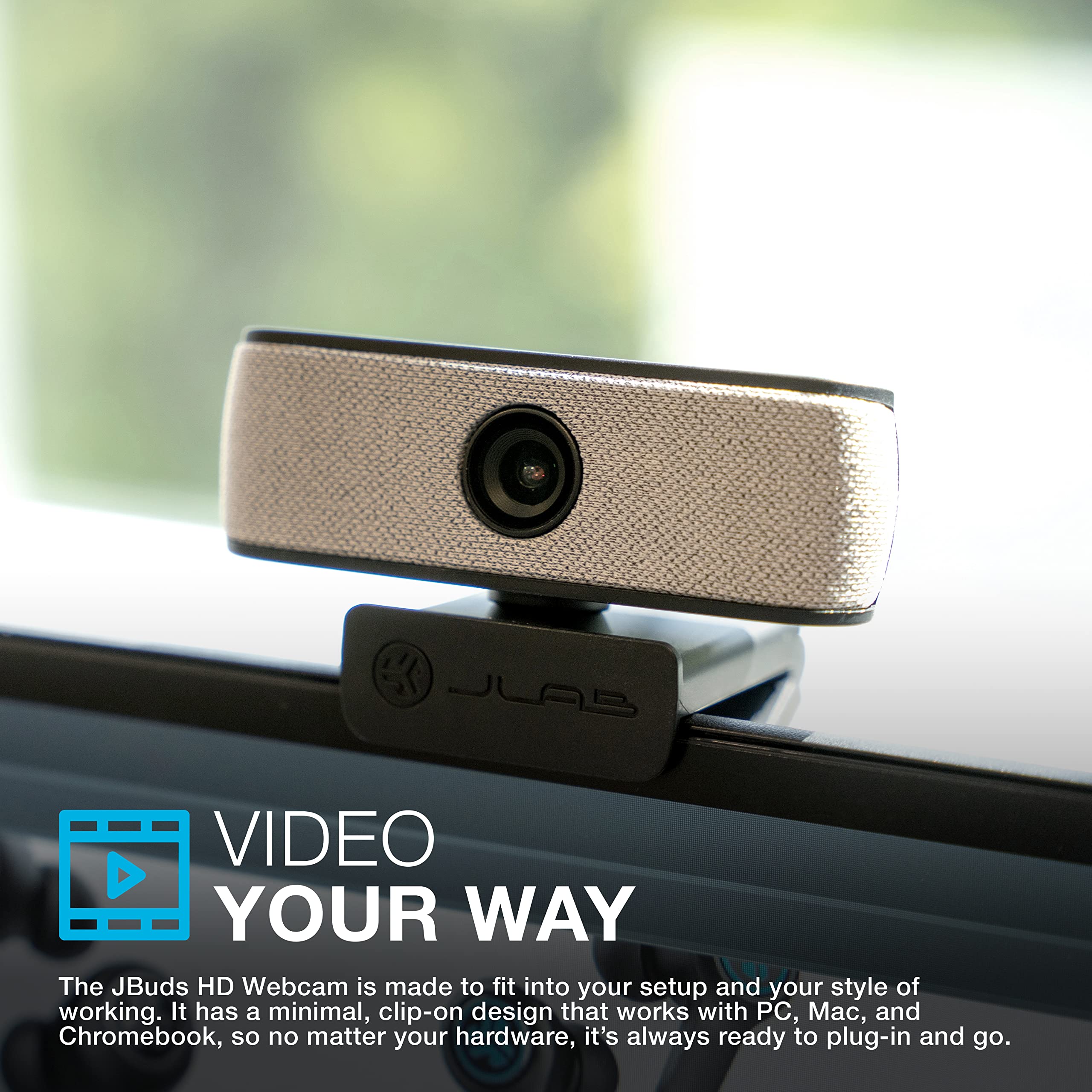 JLab JBuds Cam USB HD Webcam, Black with Optional White Faceplate, 1080P/30 FPS, 2.1 Megapixels, Auto-Focus, Dual Omni-Directional Microphones, Compatible with PC, Mac and Chromebook - Image 7