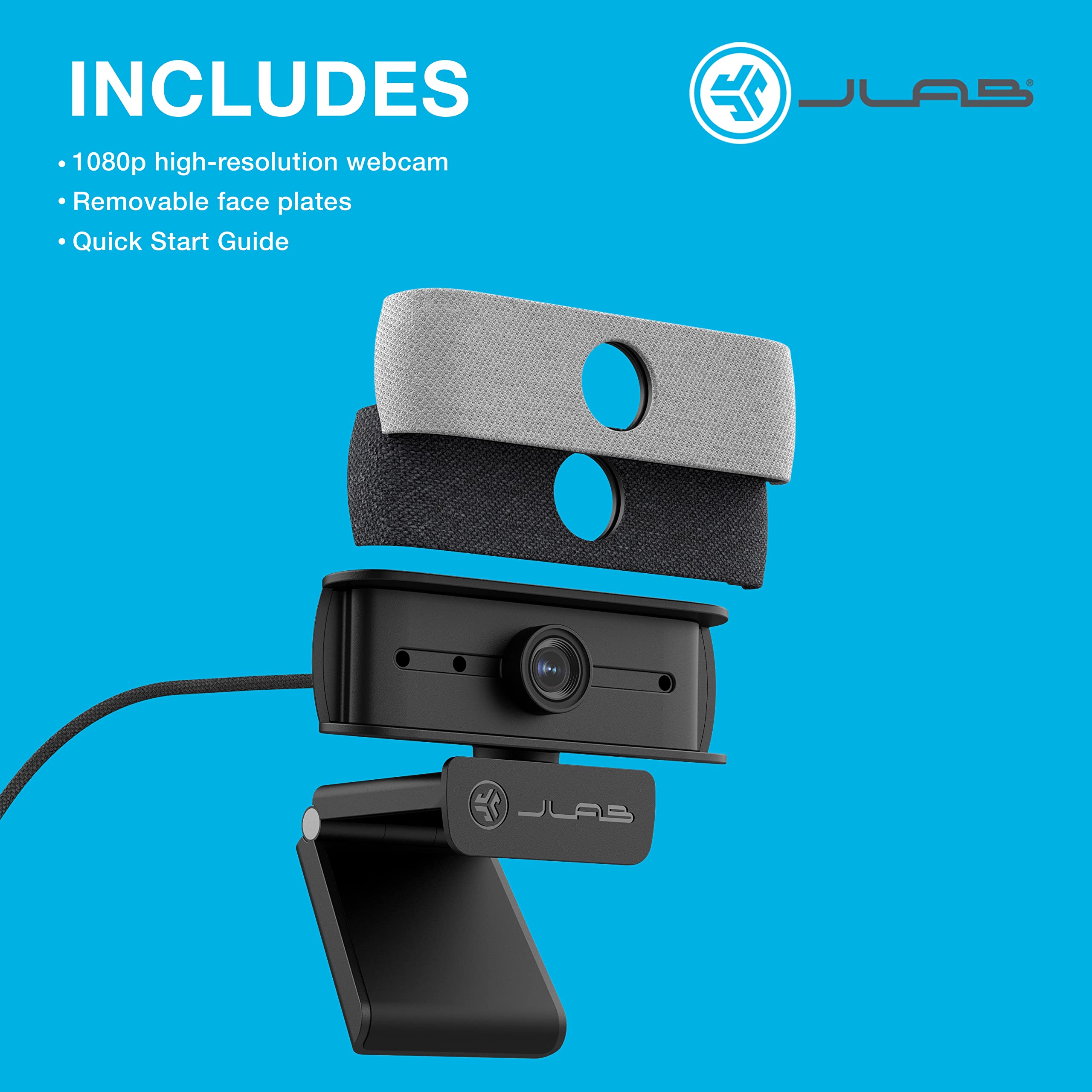 JLab JBuds Cam USB HD Webcam, Black with Optional White Faceplate, 1080P/30 FPS, 2.1 Megapixels, Auto-Focus, Dual Omni-Directional Microphones, Compatible with PC, Mac and Chromebook - Image 9