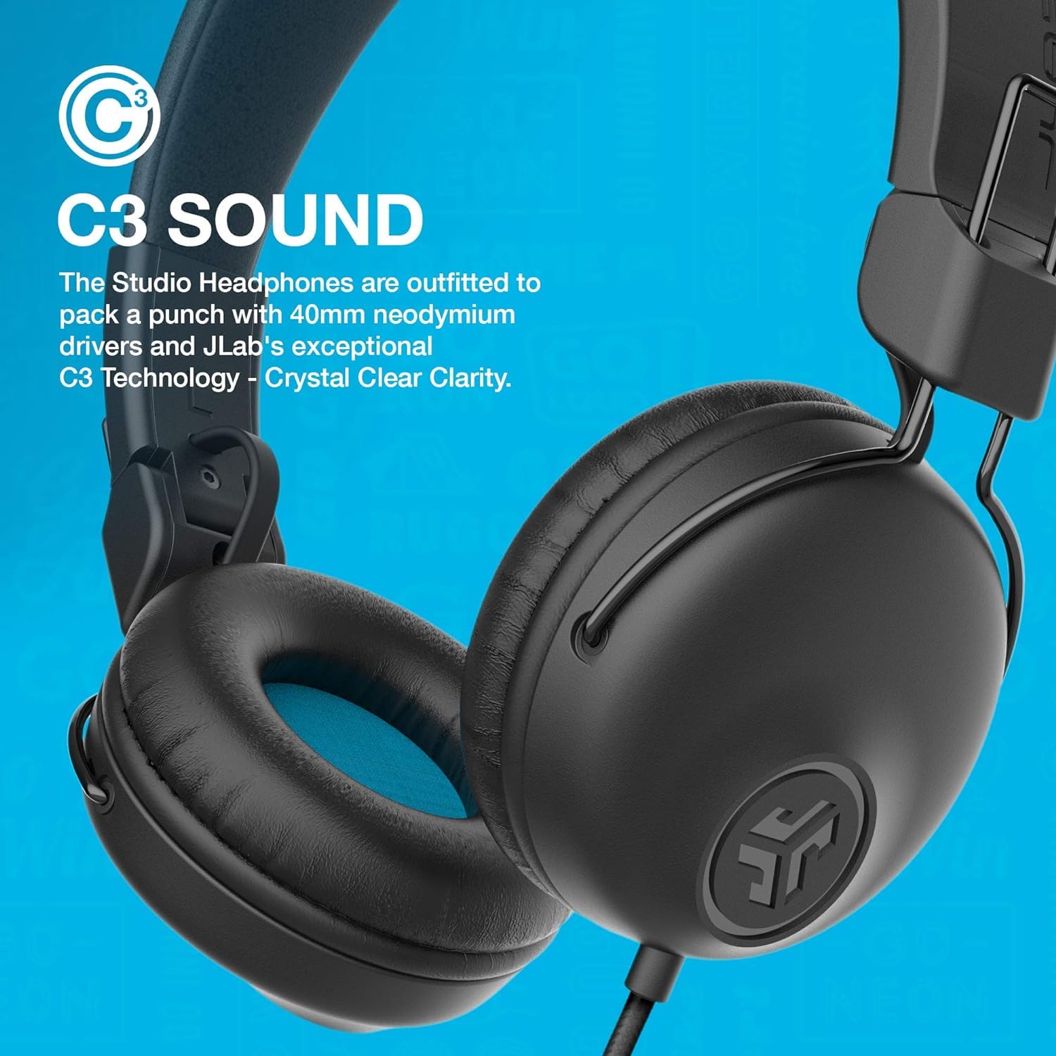 JLab Studio Wired On-Ear Headphones, Black, Tangle Free Cord, Ultra-Plush Faux Leather with Cloud Foam Cushions, 40mm Neodymium Drivers with C3 Sound - Image 6