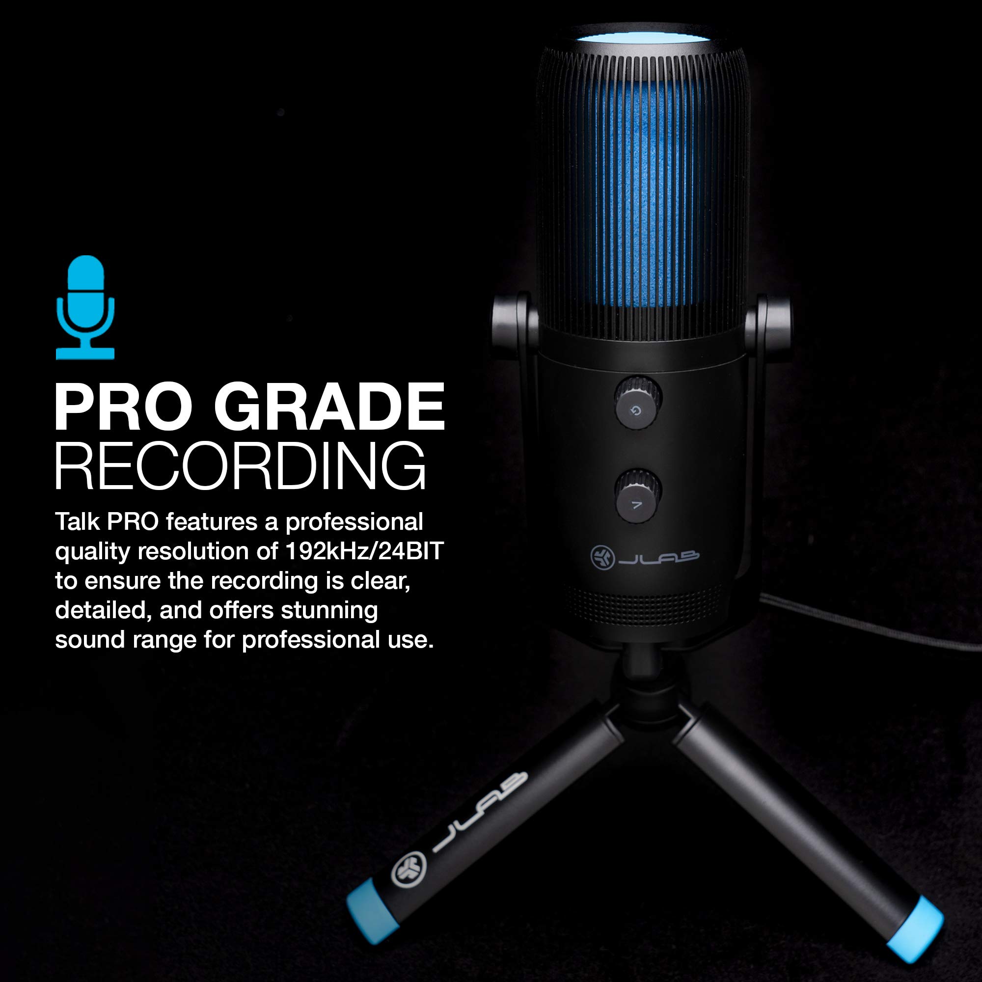 JLab Talk Pro USB Microphone, USB-C Output, Cardioid, Omnidirectional, Stereo, Bidirectional, 192k Sample Rate, 20Hz-20kHz Frequency Response, Volume, Gain Control, Quick Mute, Plug & Play - Image 3